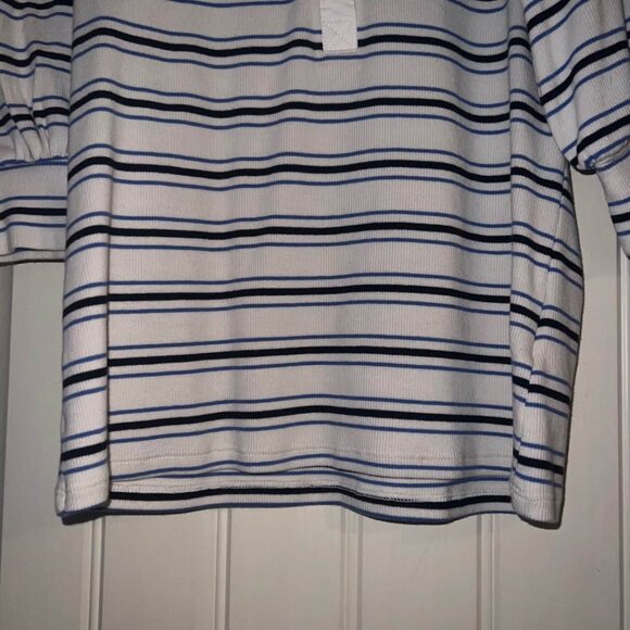 NWT Express off white blue stripe puff 3/4 sleeve henley shirt top woman's M - Picture 6 of 7